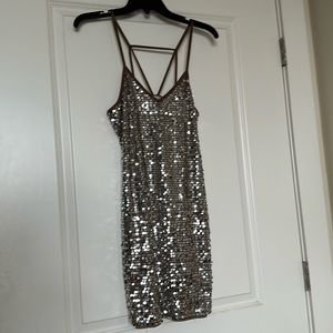 Tan & silver sequin dress.